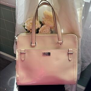 Lauren Ralph Lauren Cream Leather Satchel with Silver Nameplate
